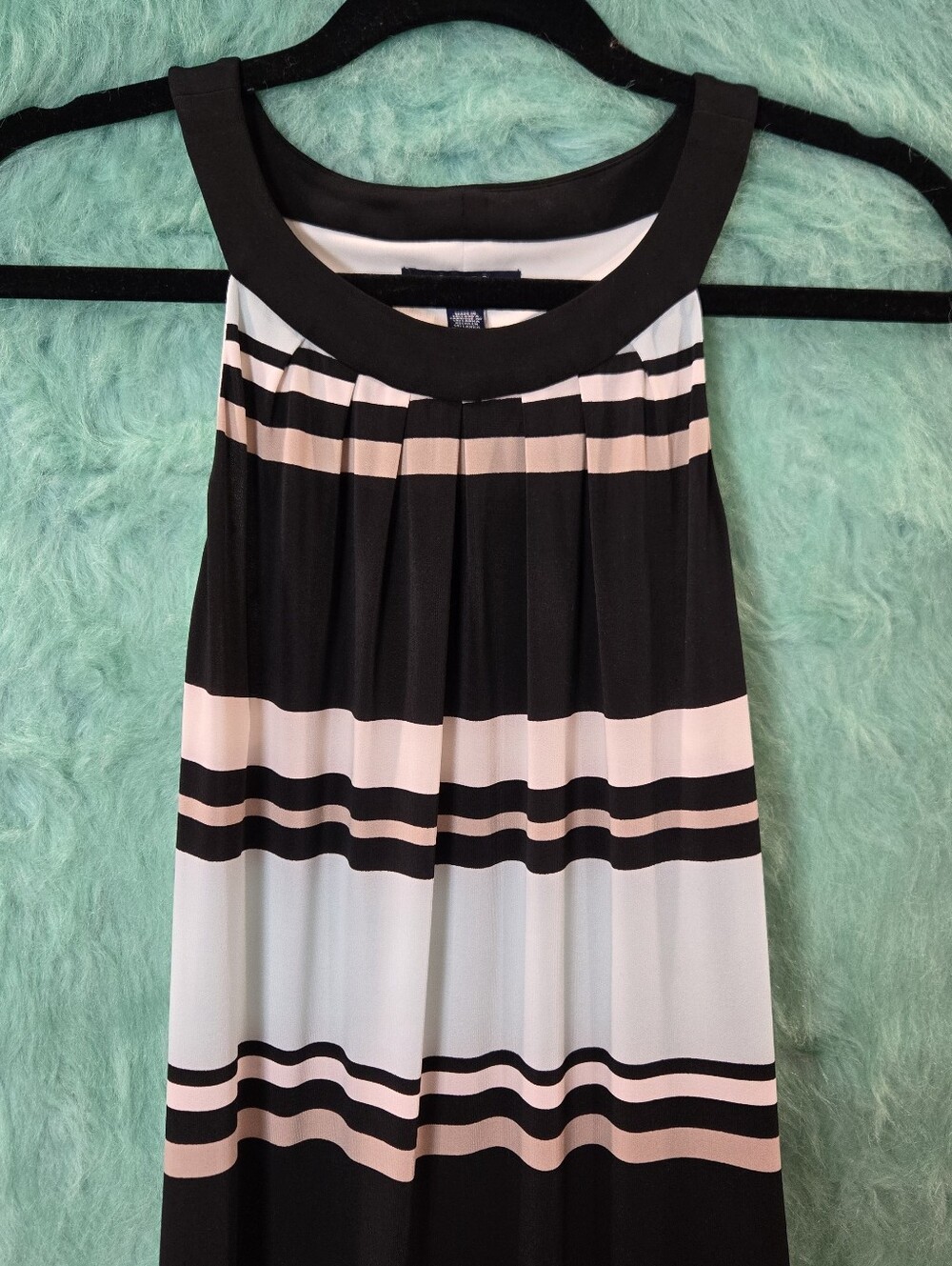 Chaps Blue Tan White Black Striped Halter Maxi Dress Size XS/TP - Picture 3 of 14